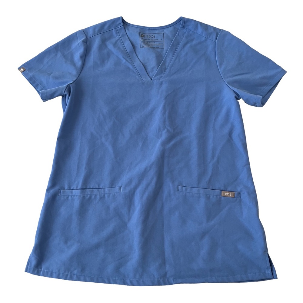 Figs Casma‎ Three-Pocket Scrub Top Size Small Nurse Medical Blue